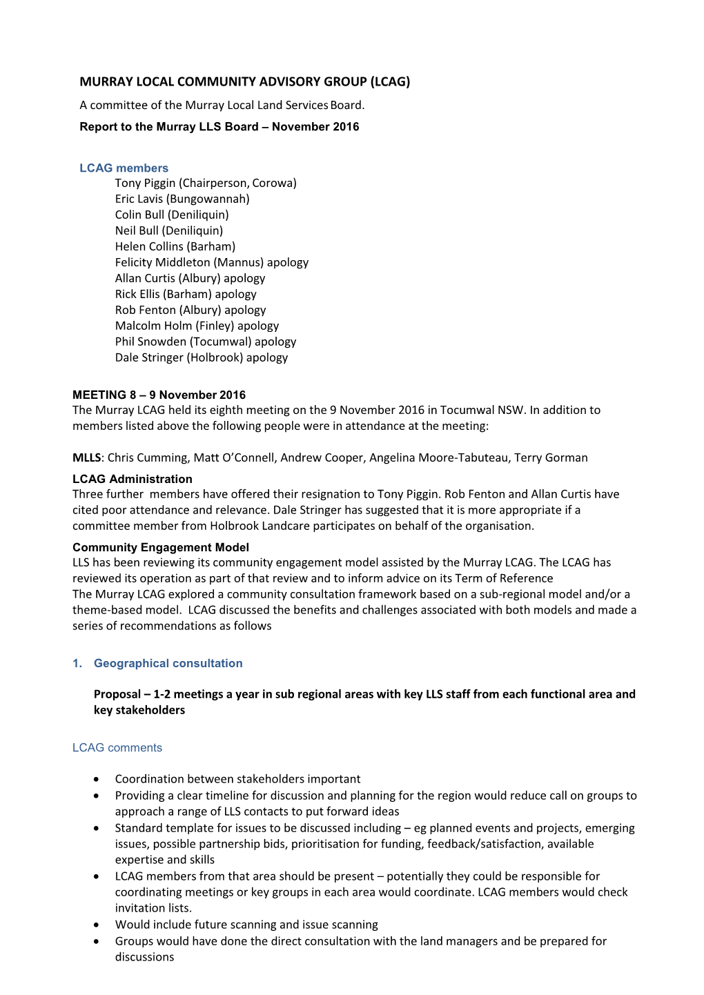 Report to the Murray LLS Board for November 2016.Pdf