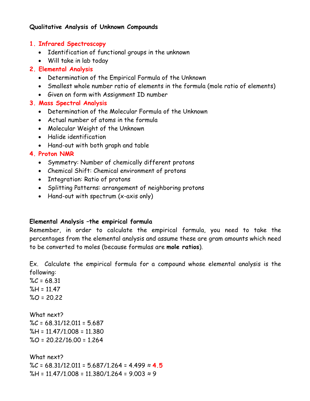 Qualitative Analysis of Unknown Compounds 1. Infrared