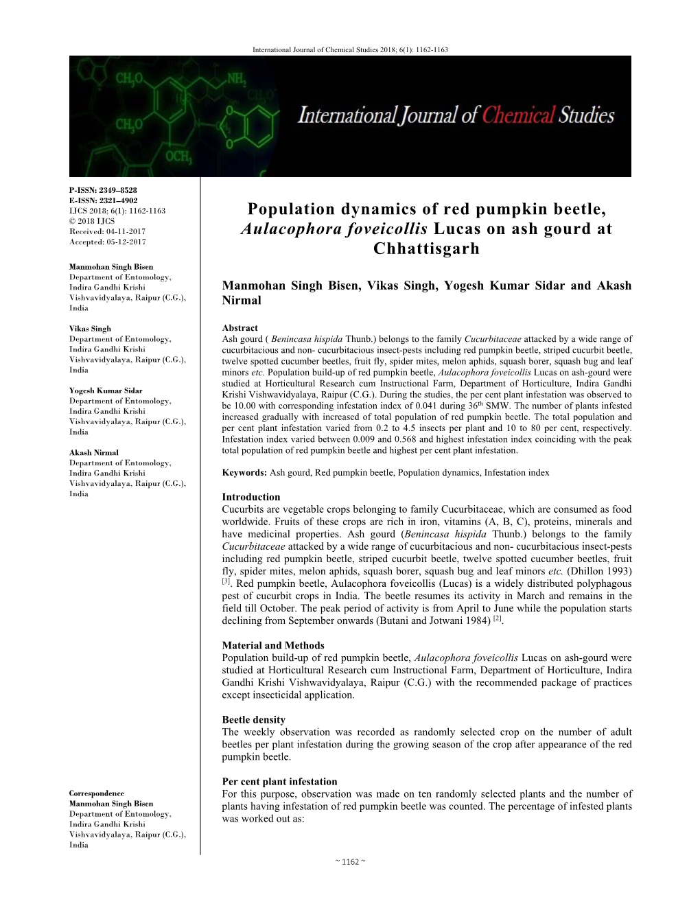 Population Dynamics of Red Pumpkin Beetle, Aulacophora Foveicollis