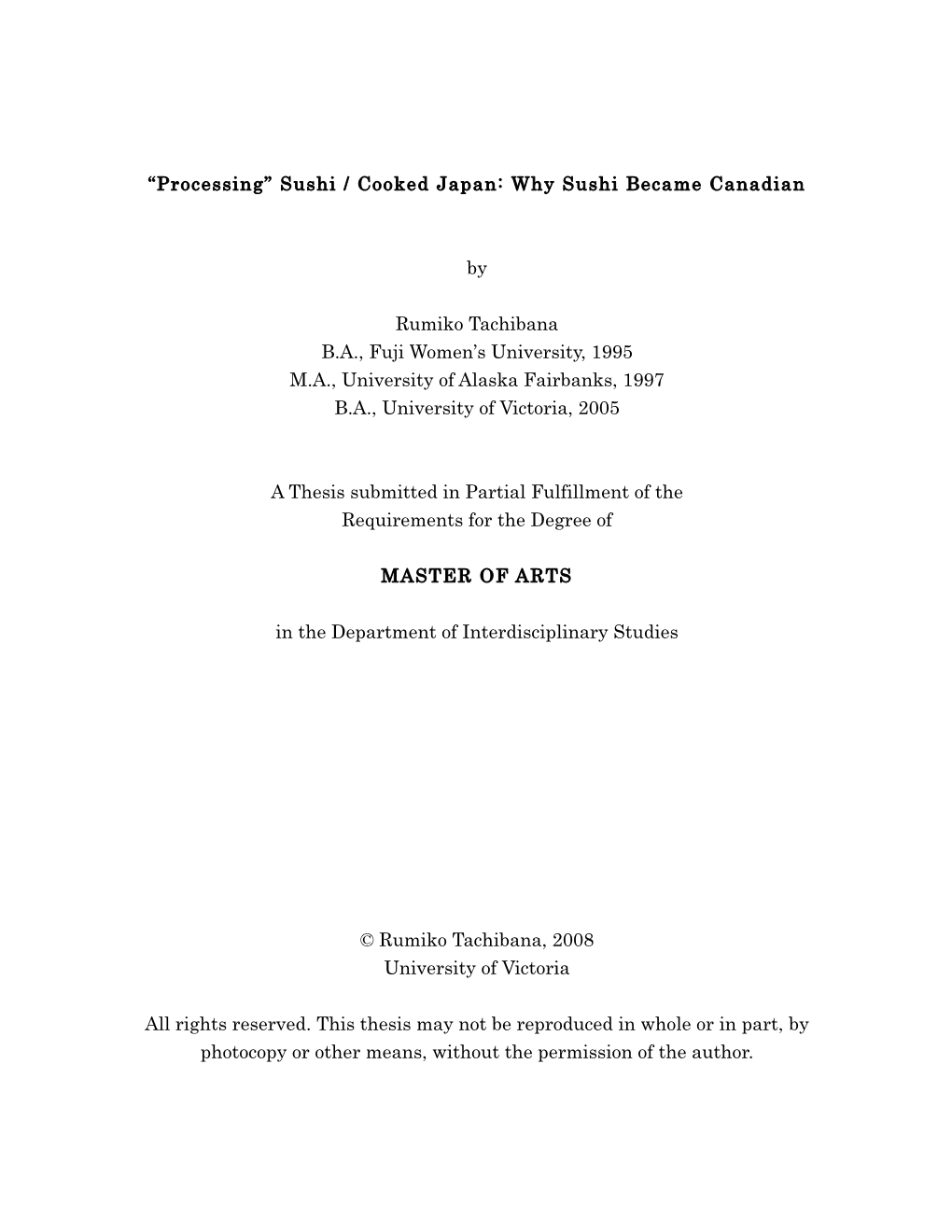 Why Sushi Became Canadian by Rumiko Tachibana BA, Fuji