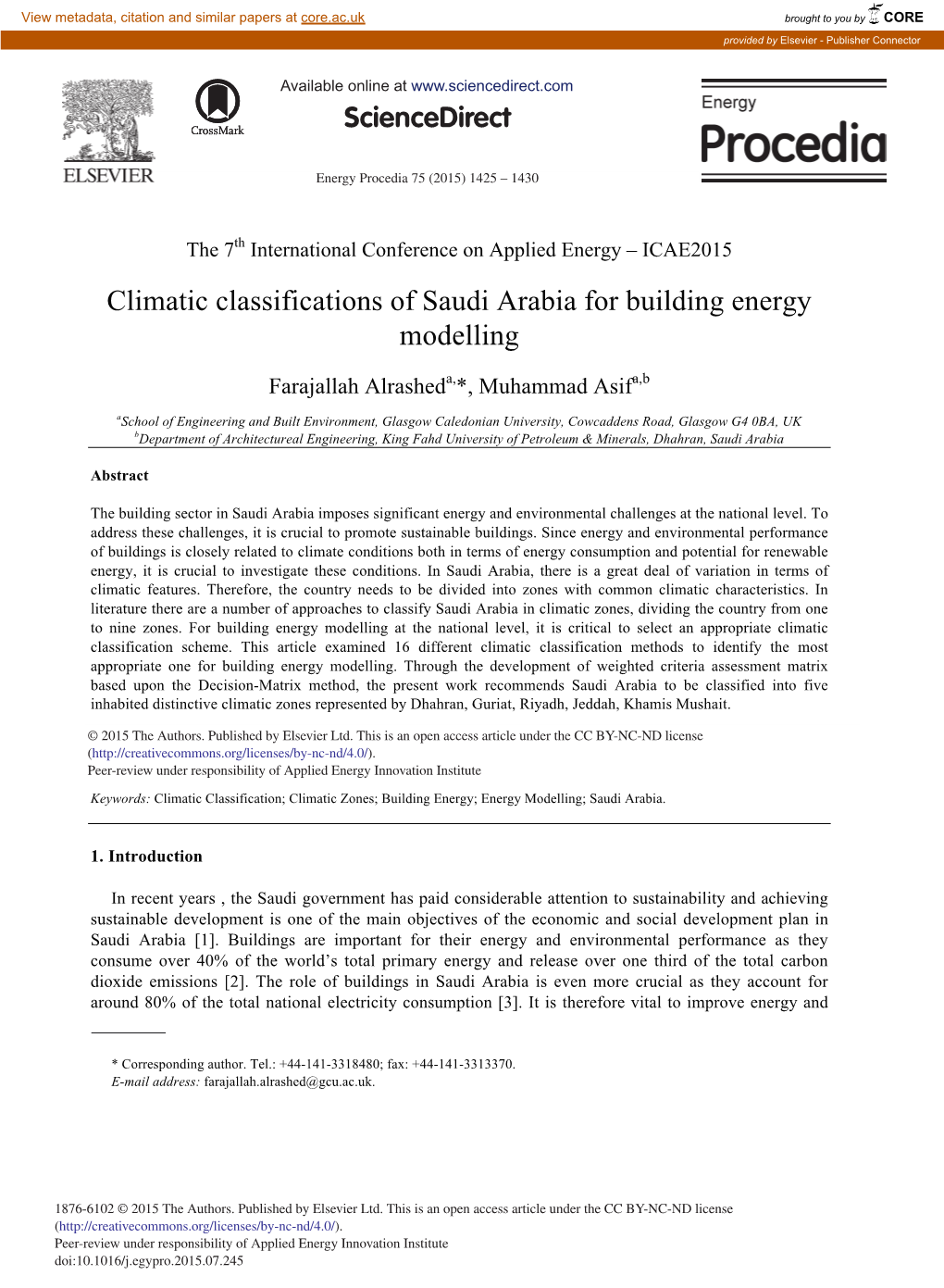 Climatic Classifications of Saudi Arabia for Building Energy Modelling