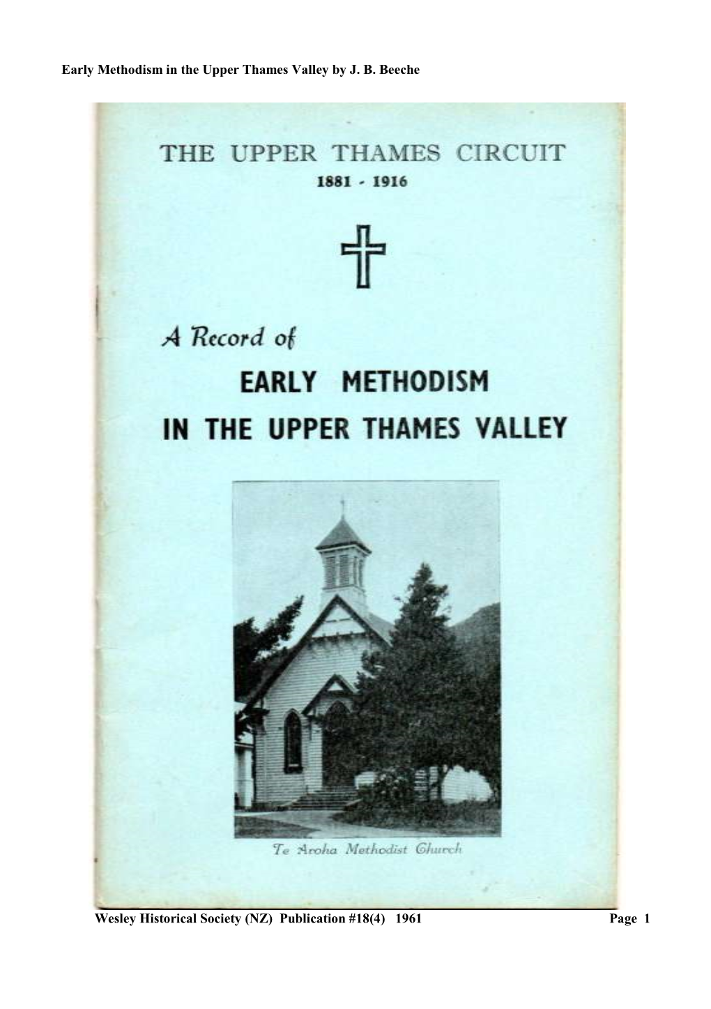 Early Methodism in the Upper Thames Valley by J. B. Beeche Wesley
