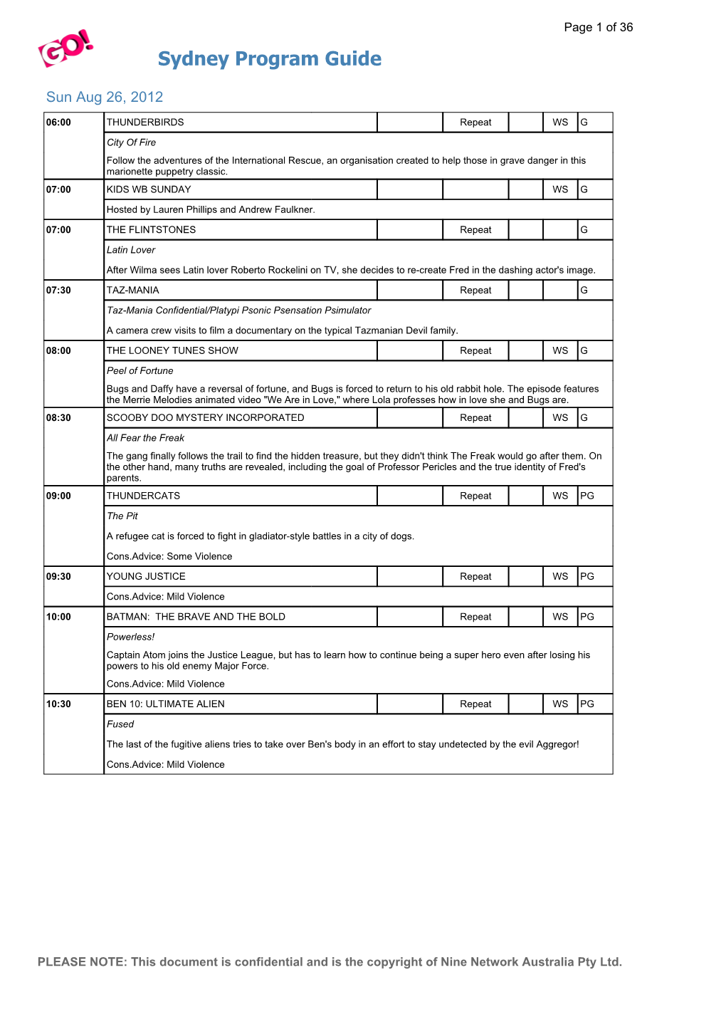 Sydney Program Guide