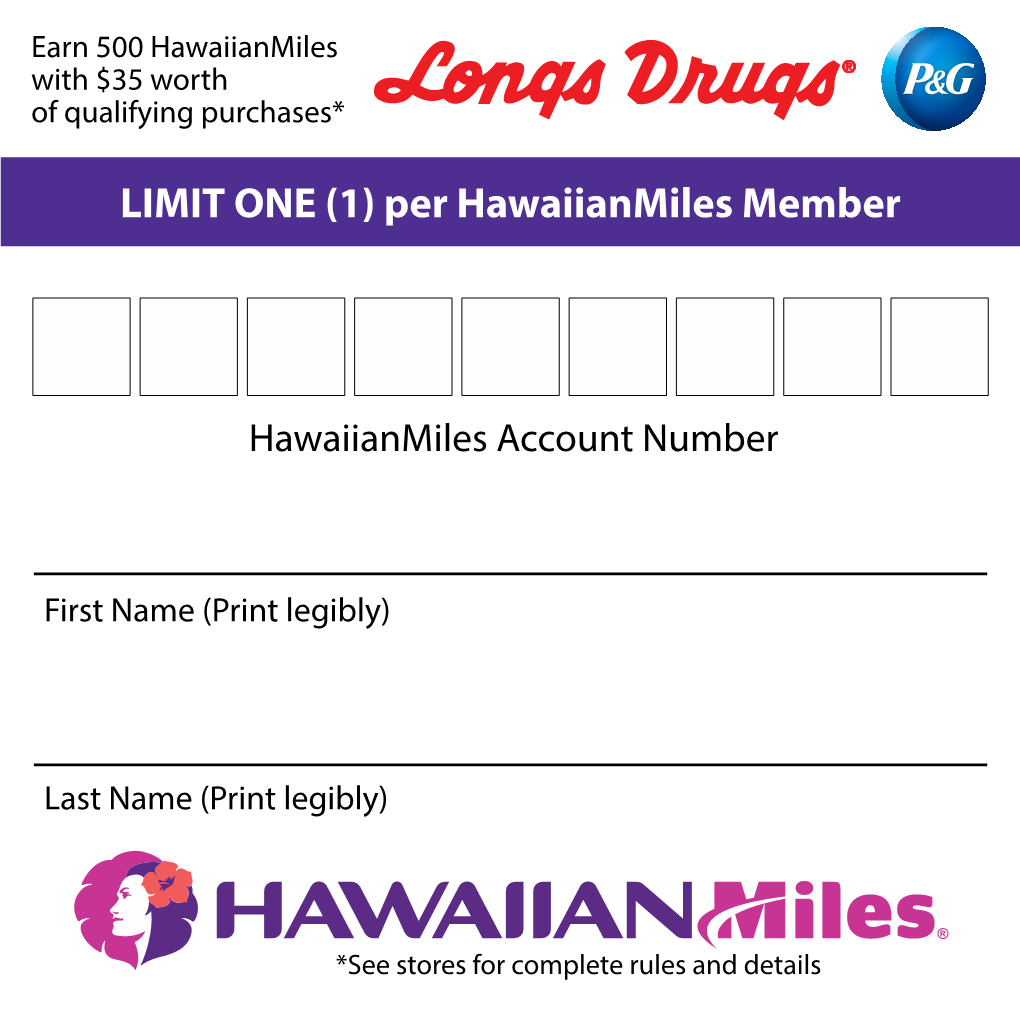 LIMIT ONE (1) Per Hawaiianmiles Member