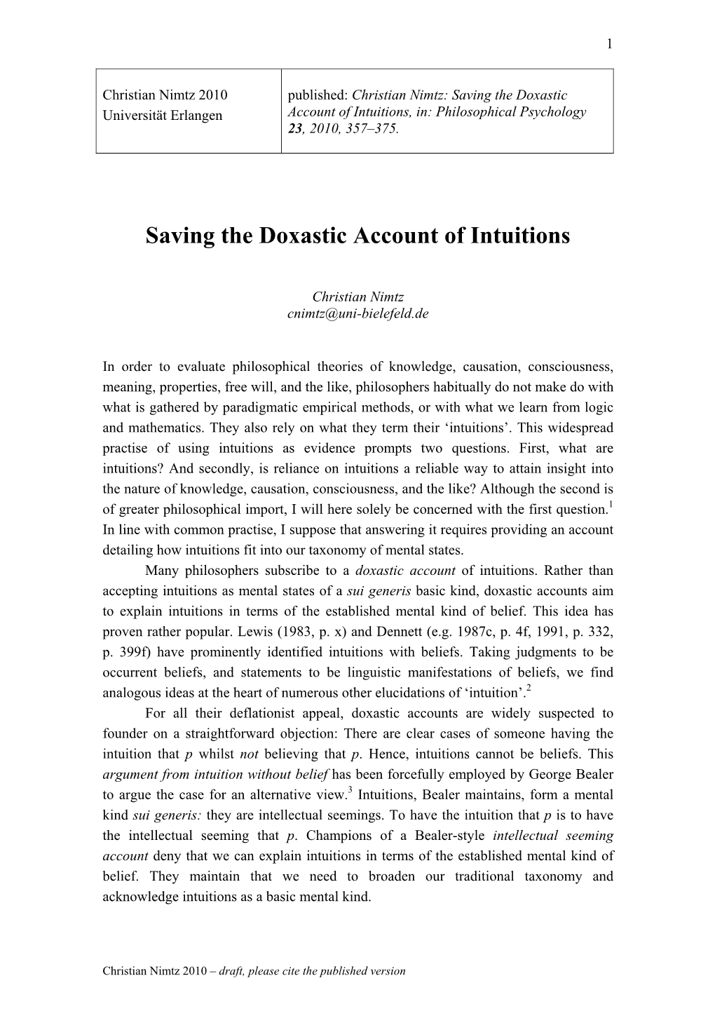 Saving the Doxastic Account of Intuitions