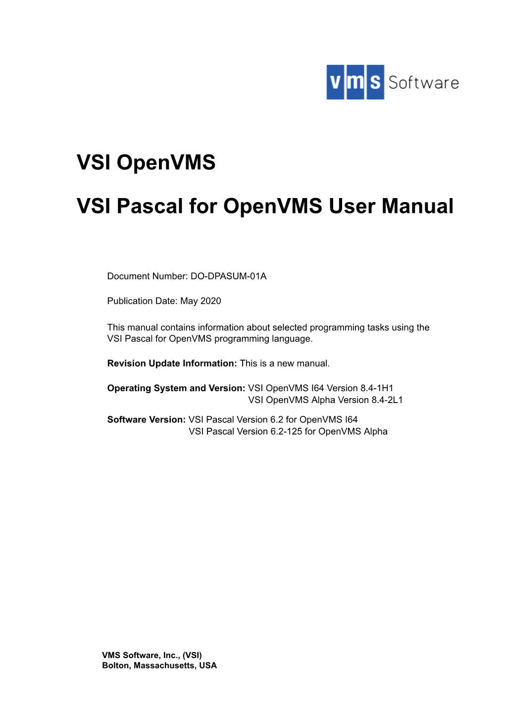 VSI Pascal for Openvms User Manual