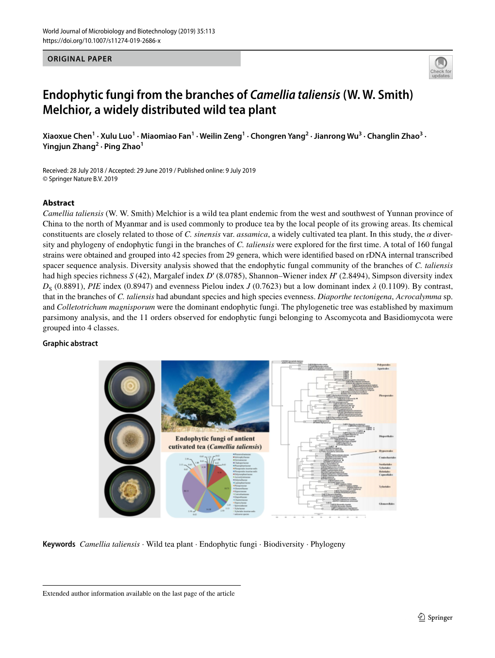 Endophytic Fungi from the Branches of Camellia Taliensis (W. W. Smith) Melchior, a Widely Distributed Wild Tea Plant