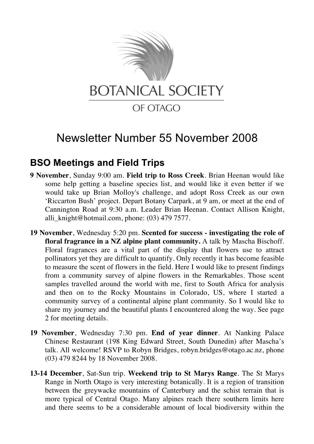 Newsletter Number 55 November 2008