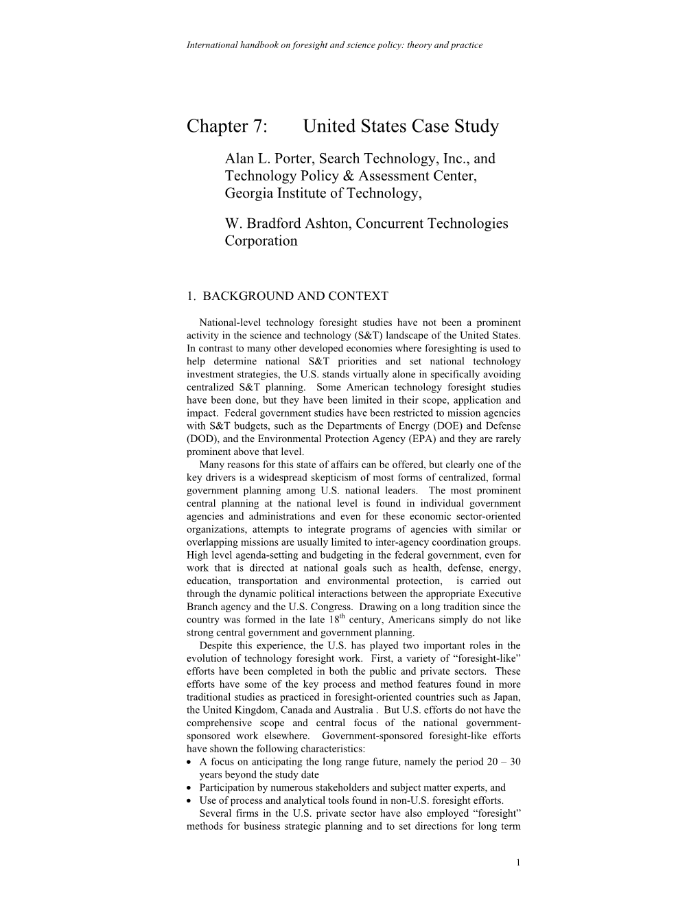 Chapter 7: United States Case Study