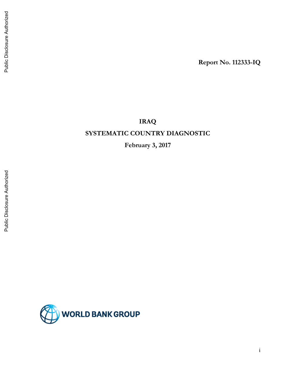 Iraq: Systematic Country Diagnostic, February 3, 2017