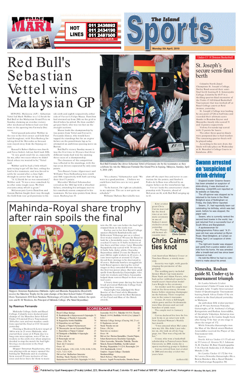 Red Bull's Sebastian Vettel Wins Malaysian GP