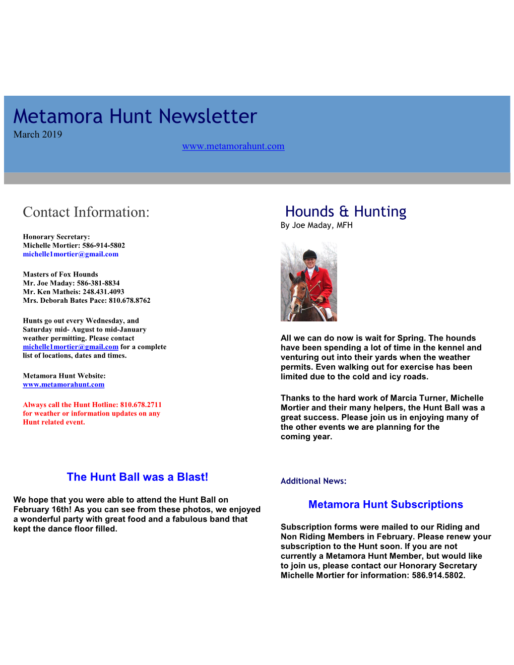 Enewsletter March 2019 Metamora