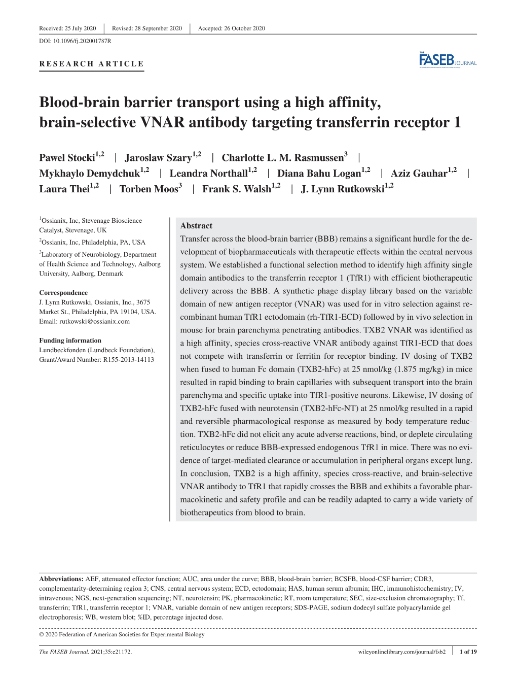 Blood‐Brain Barrier Transport Using a High Affinity, Brain‐Selective VNAR