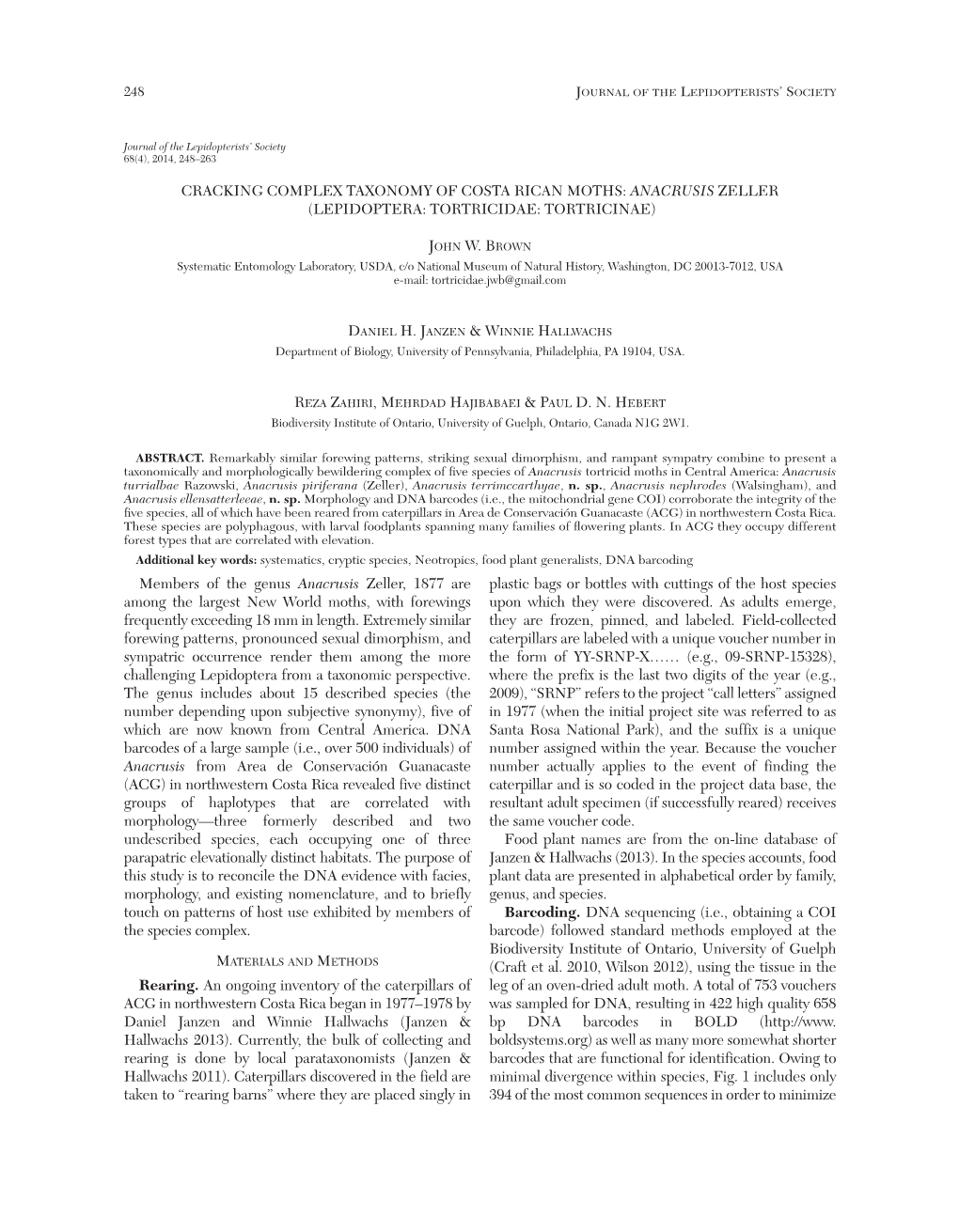 Cracking Complex Taxonomy of Costa Rican Moths: Anacrusis Zeller (Lepidoptera: Tortricidae: Tortricinae)