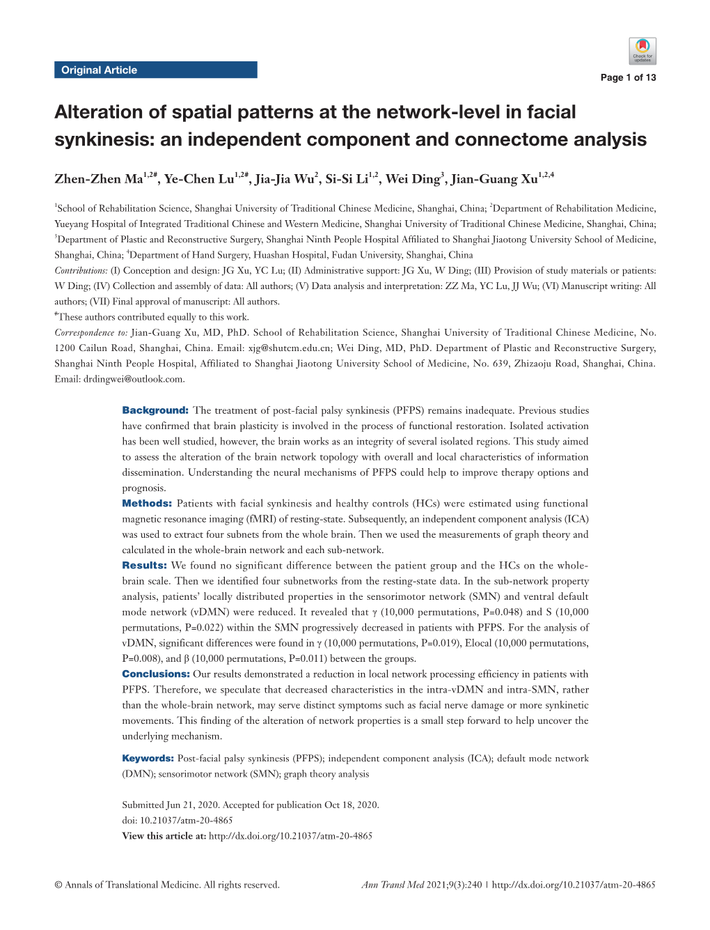 Alteration of Spatial Patterns at the Network-Level in Facial Synkinesis: an Independent Component and Connectome Analysis