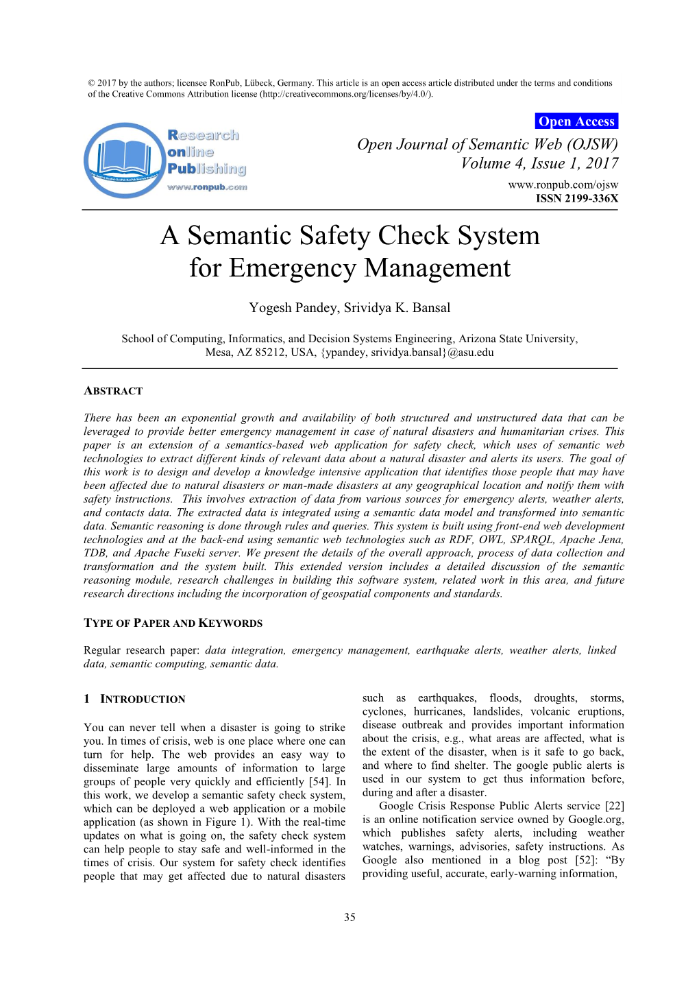 A Semantic Safety Check System for Emergency Management of the Creative Commons Attribution License (