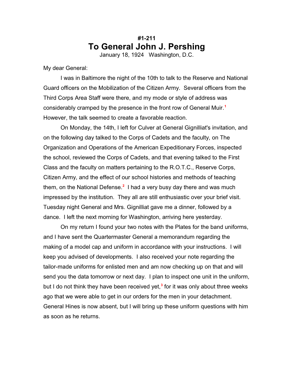 To General John J. Pershing