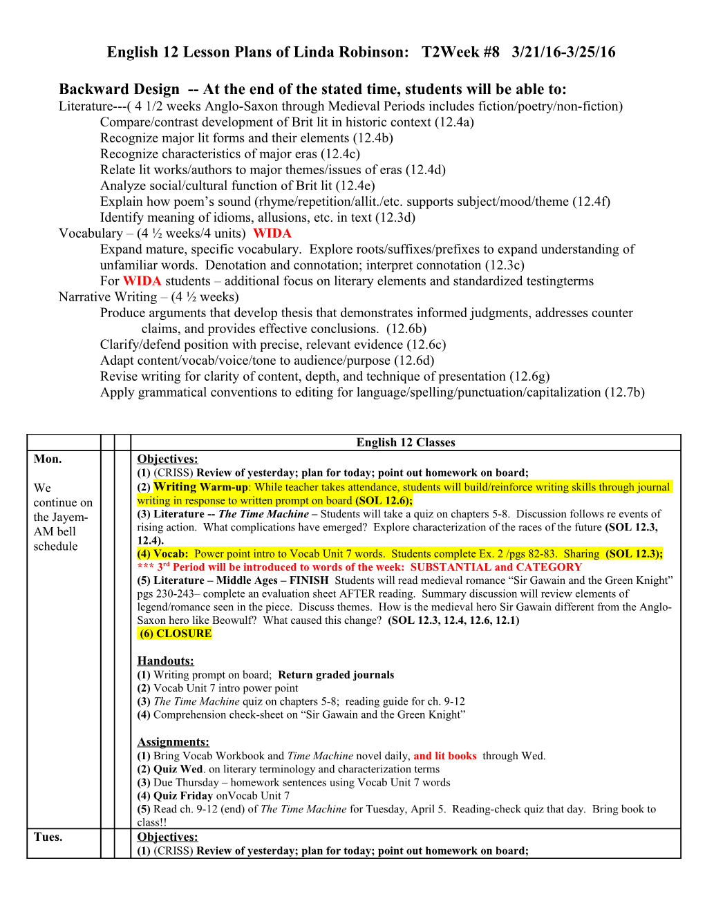 Lesson Plans of Linda Robinson: Week #1 9/4/07-9/7/07 s2