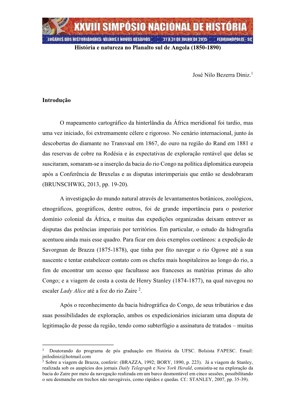 História E Natureza No Planalto Sul De Angola (1850-1890) José Nilo