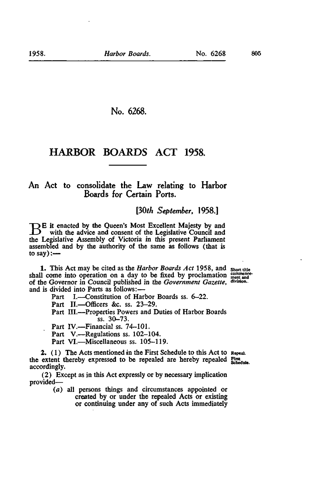 No. 6268. HARBOR BOARDS ACT 1958