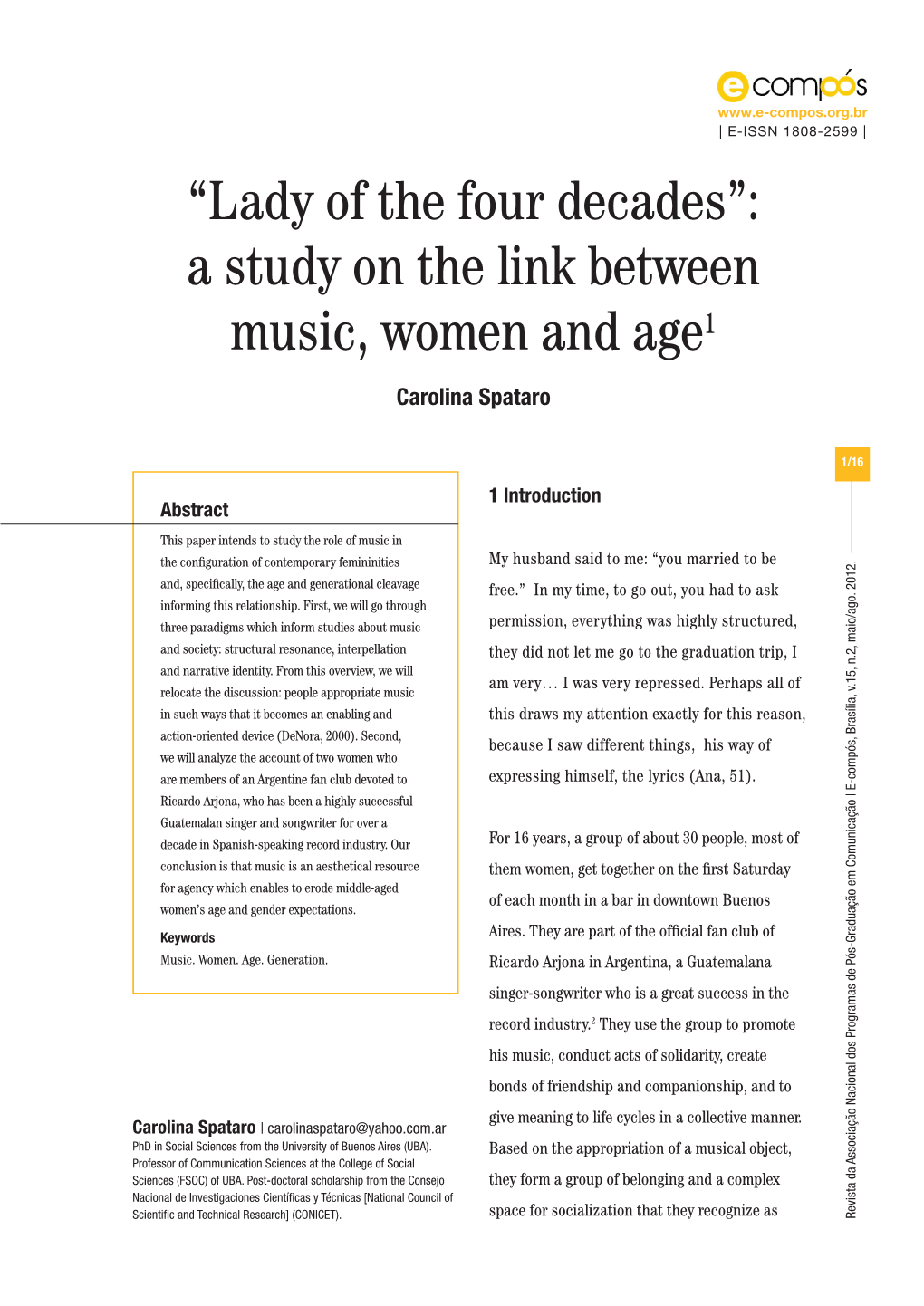 “Lady of the Four Decades”: a Study on the Link Between Music, Women And