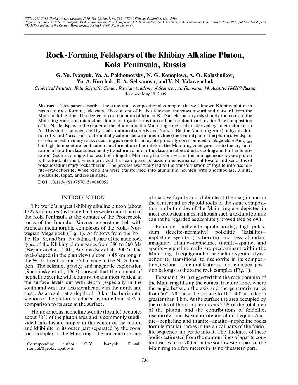 Rock Forming Feldspars of the Khibiny Alkaline Pluton, Kola