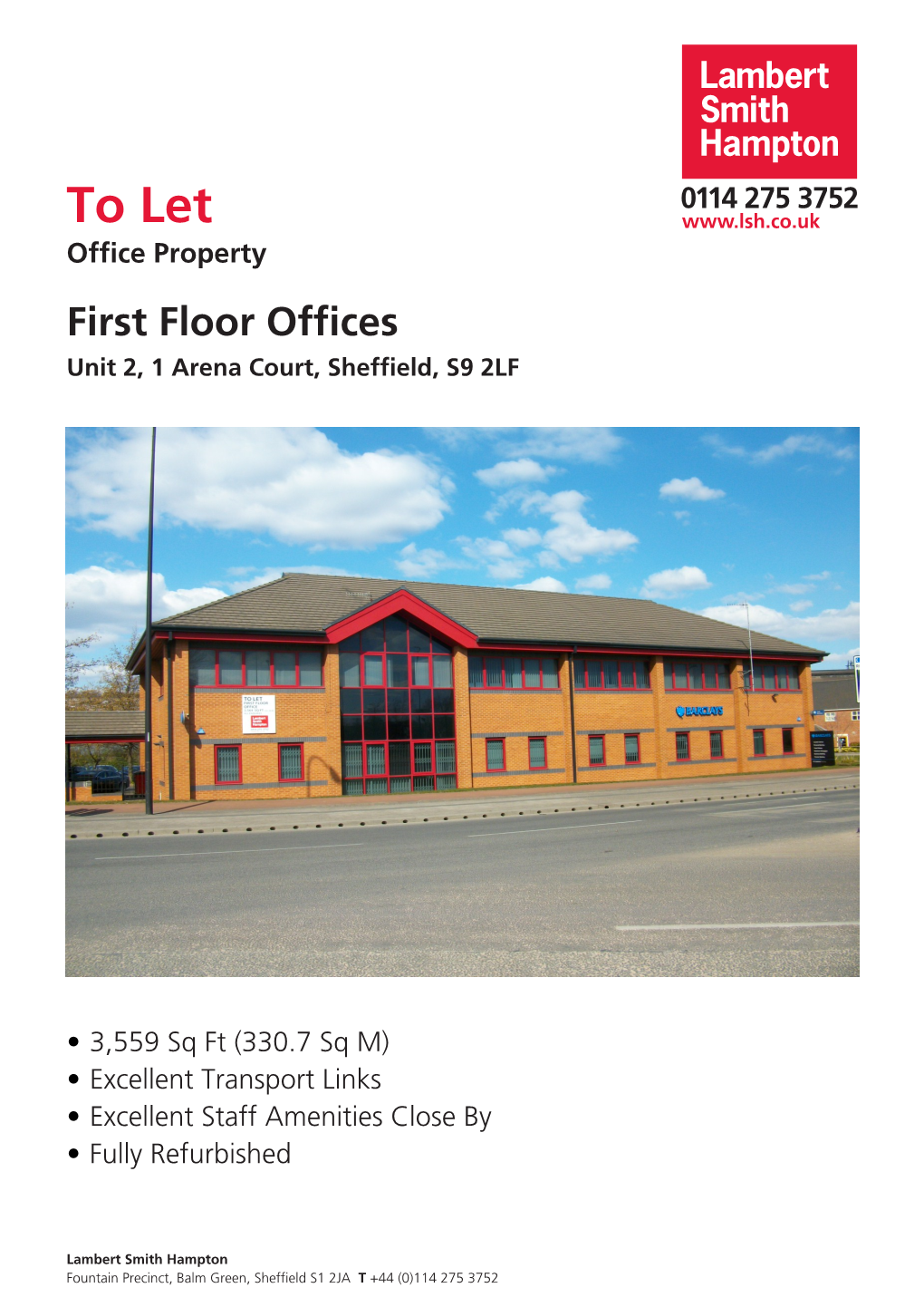 To Let,Unit 2, 1 Arena Court, Sheffield, S9