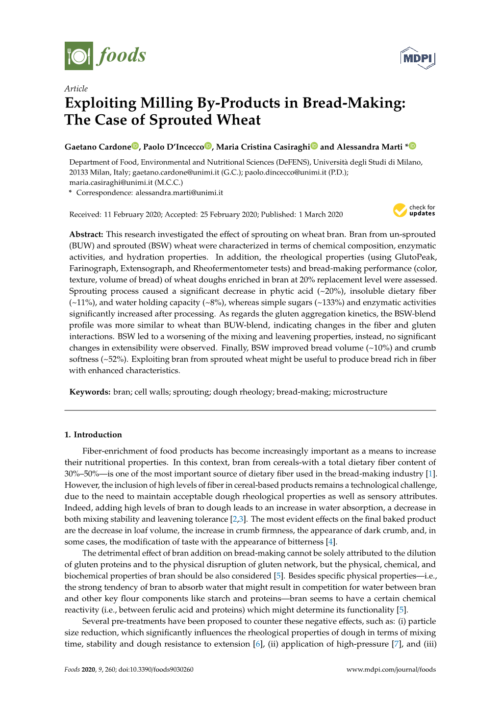 Exploiting Milling By-Products in Bread-Making: the Case of Sprouted Wheat