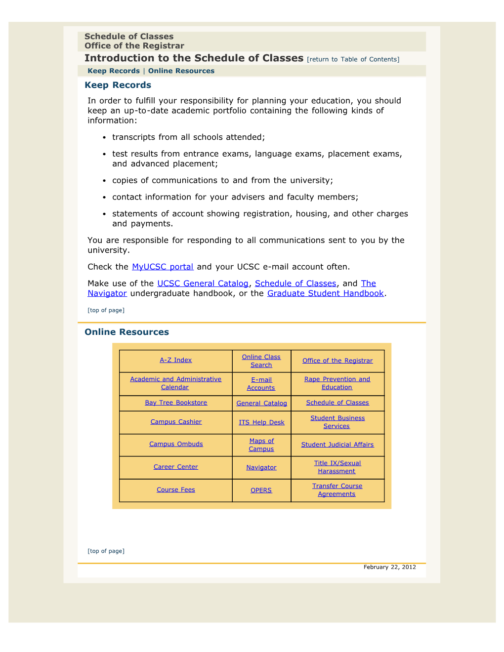 Printable Spring 2012 Schedule of Classes