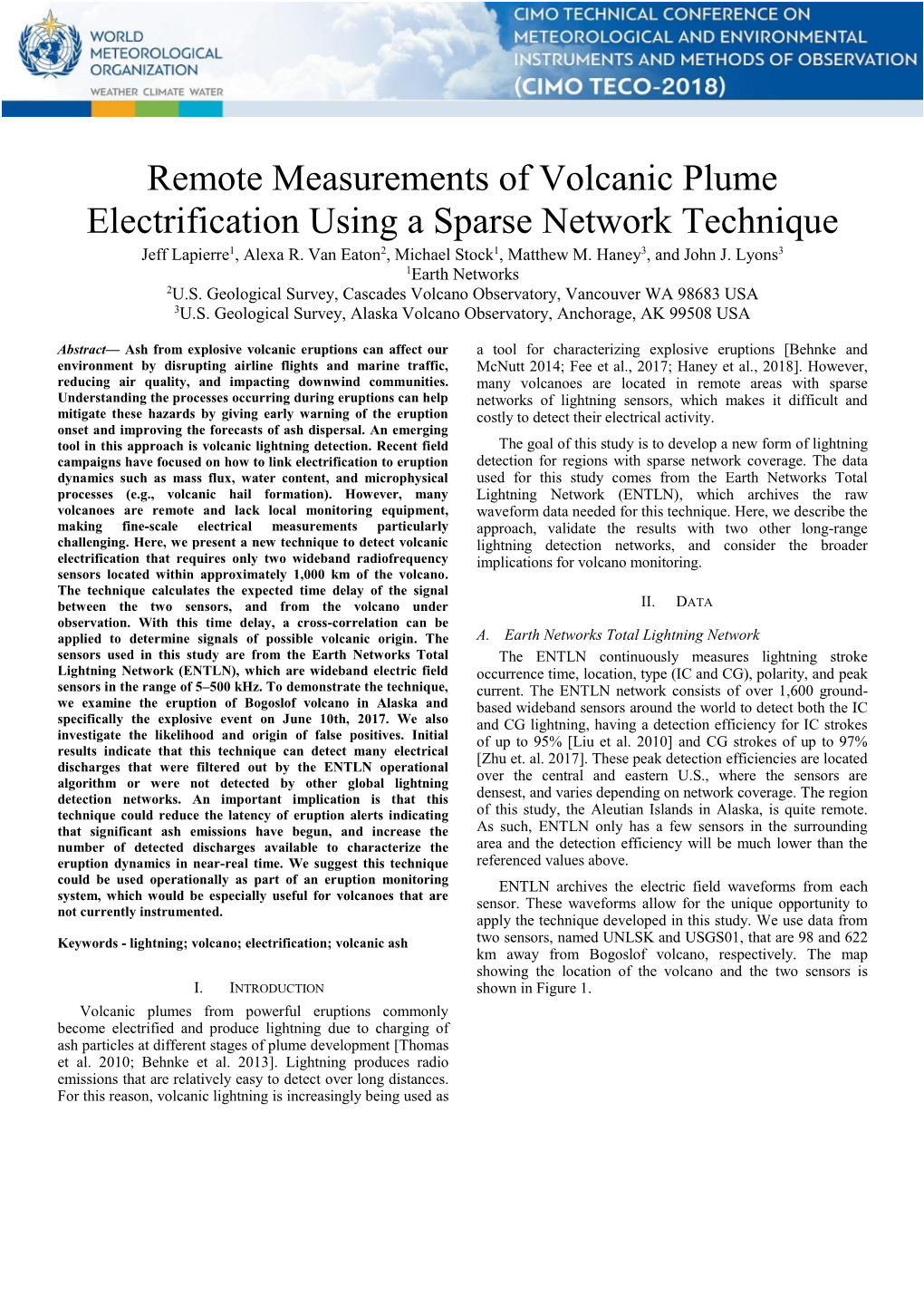Remote Measurements of Volcanic Plume Electrification Using a Sparse Network Technique Jeff Lapierre1, Alexa R