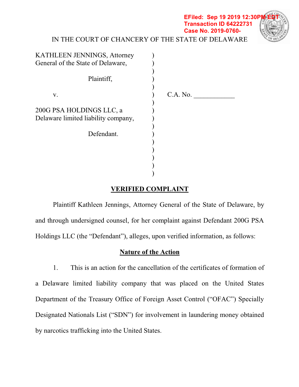 200G PSA HOLDINGS LLC, a ) Delaware Limited Liability Company, ) ) Defendant