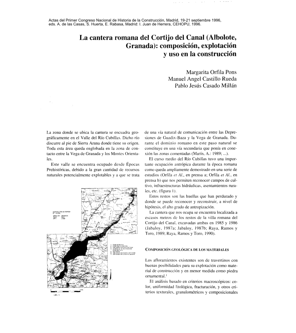 La Cantera Romana Del Cortijo Del Canal (Albolote, Granada): Composición, Explotación Y Uso En La Construcción