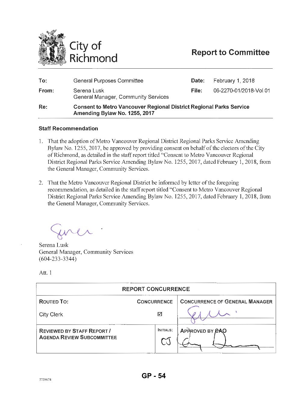 Consent to Metro Vancouver Regional District Regional Parks Service Amending Bylaw No