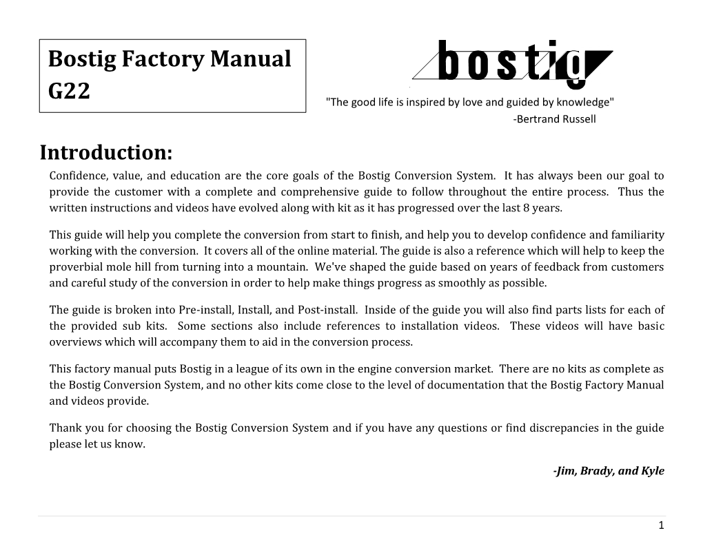 Bostig Factory Manual