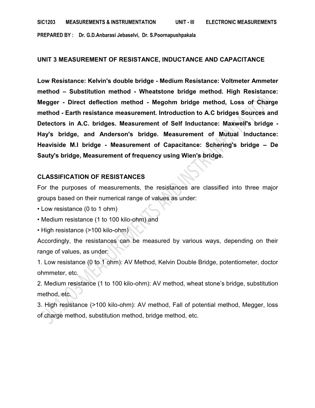 Kelvin's Double Bridge - Medium Resistance: Voltmeter Ammeter Method – Substitution Method - Wheatstone Bridge Method