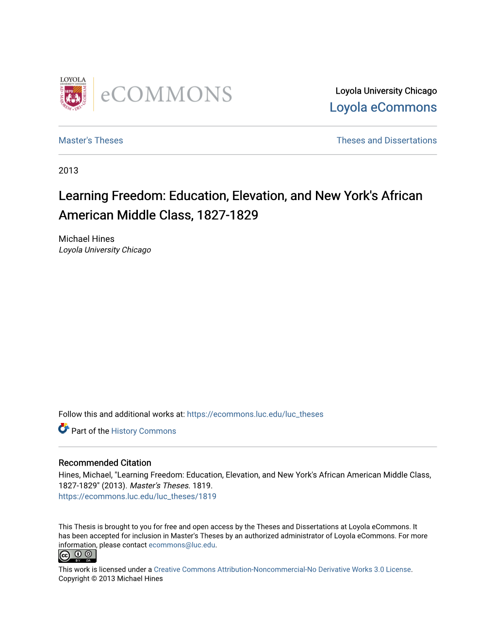 Education, Elevation, and New York's African American Middle Class, 1827-1829