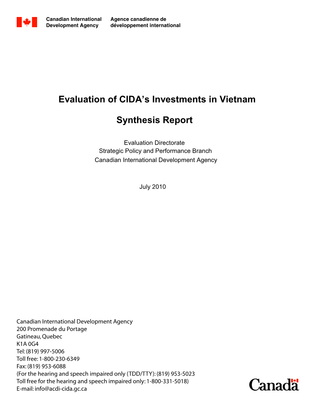 Evaluation of CIDA's Investments in Vietnam