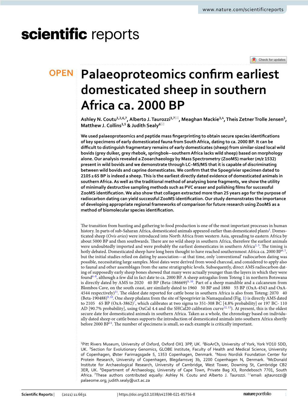 Palaeoproteomics Confirm Earliest Domesticated Sheep in Southern