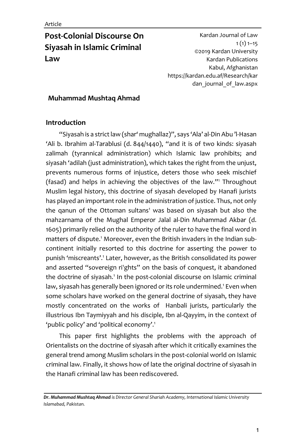 Post-Colonial Discourse on Siyasah in Islamic