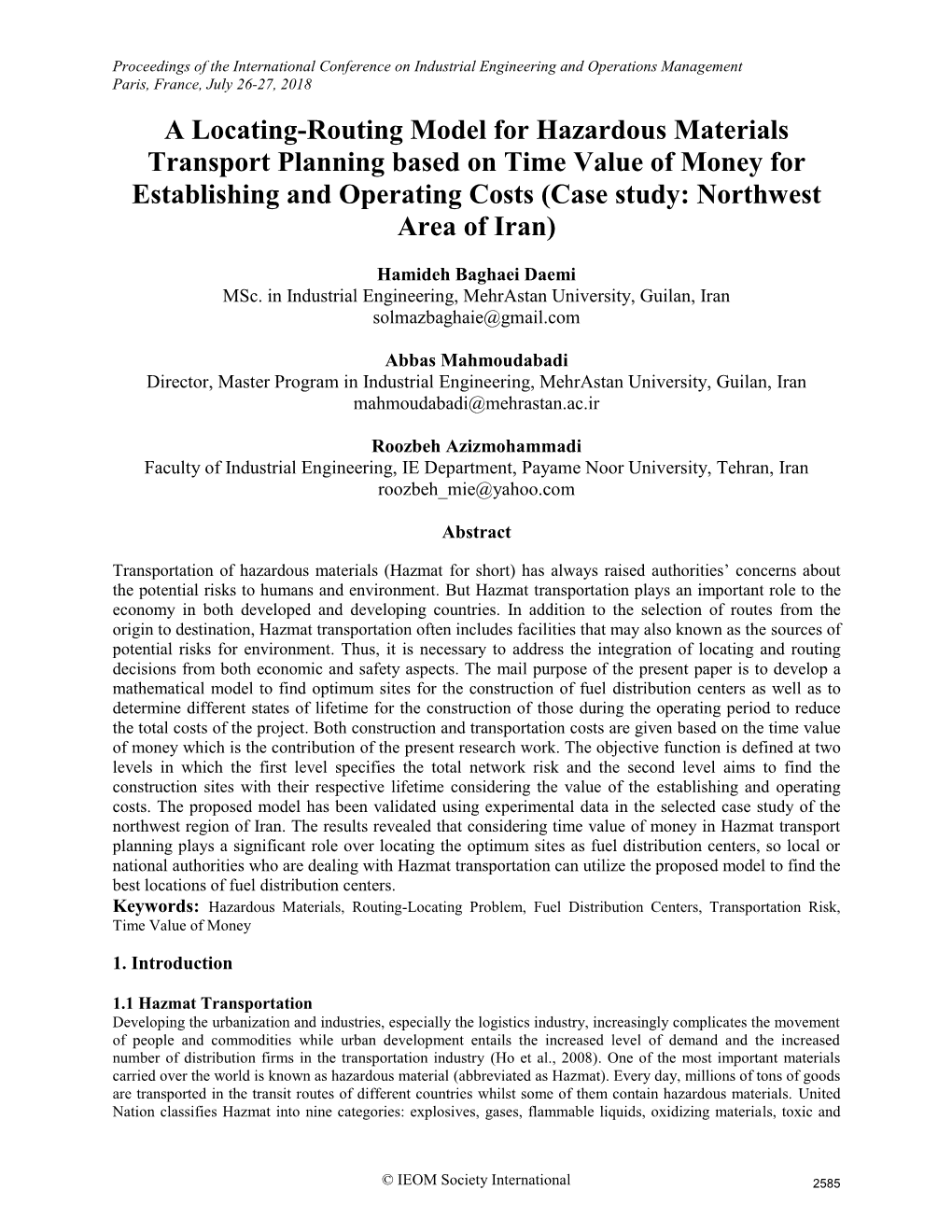 ID 486 a Locating-Routing Model for Hazardous Materials Transport