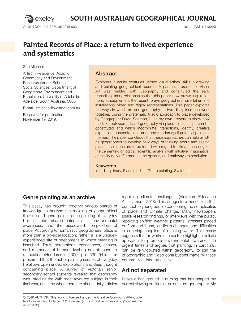 SOUTH AUSTRALIAN GEOGRAPHICAL JOURNAL Article | DOI: 10.21307/Sagj-2019-003 Issue 1 | Vol