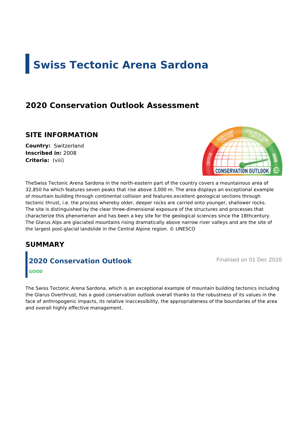 2020 Conservation Outlook Assessment