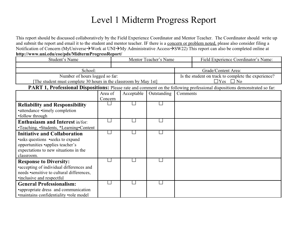 Level 1 Midterm Progress Report