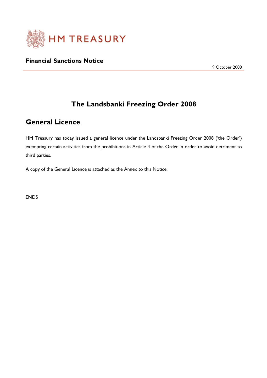 The Landsbanki Freezing Order 2008 General Licence