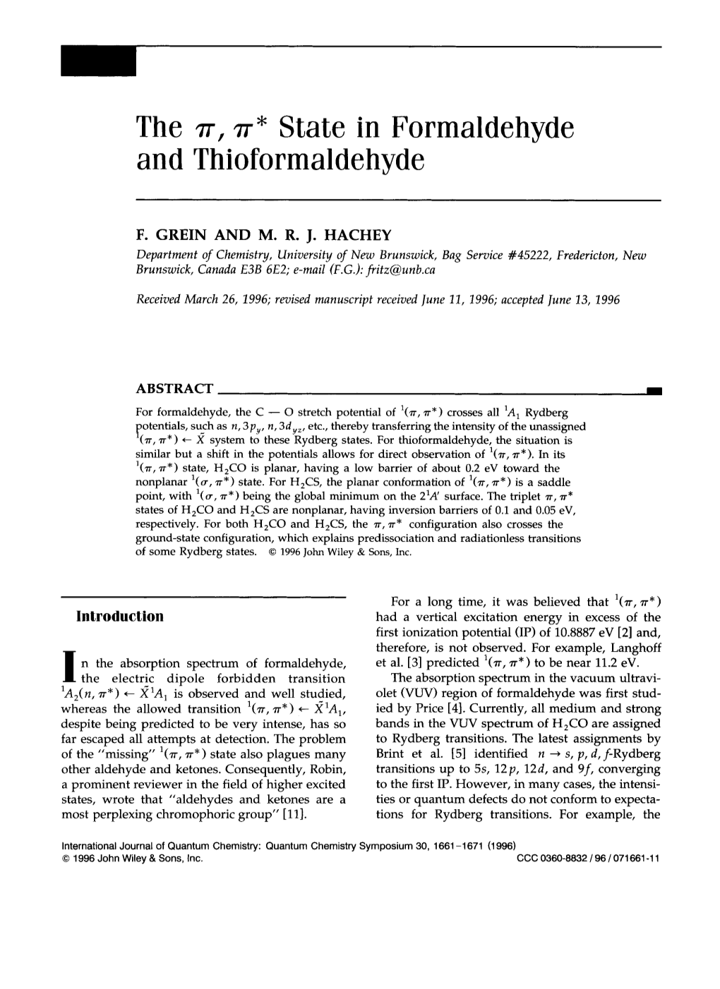 State in Formaldehyde and Thioformaldehyde