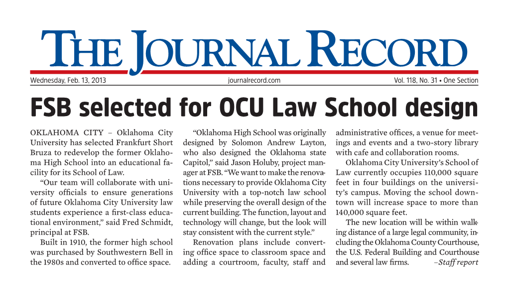 FSB Selected for OCU Law School Design