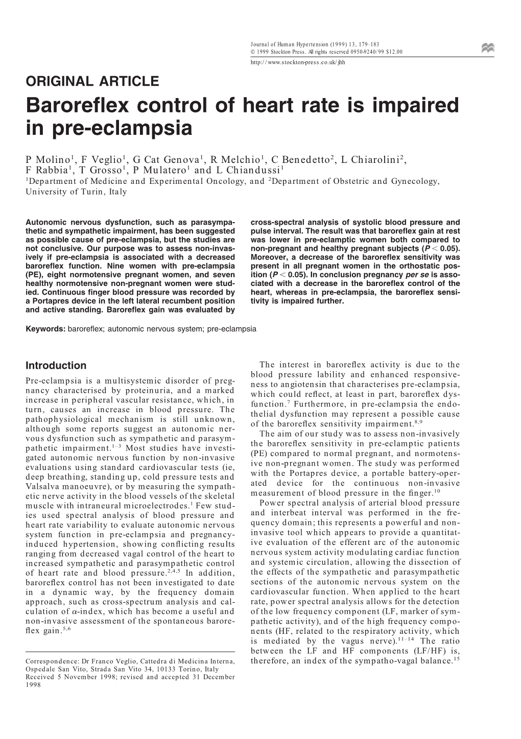 Baroreflex Control of Heart Rate Is Impaired in Pre-Eclampsia