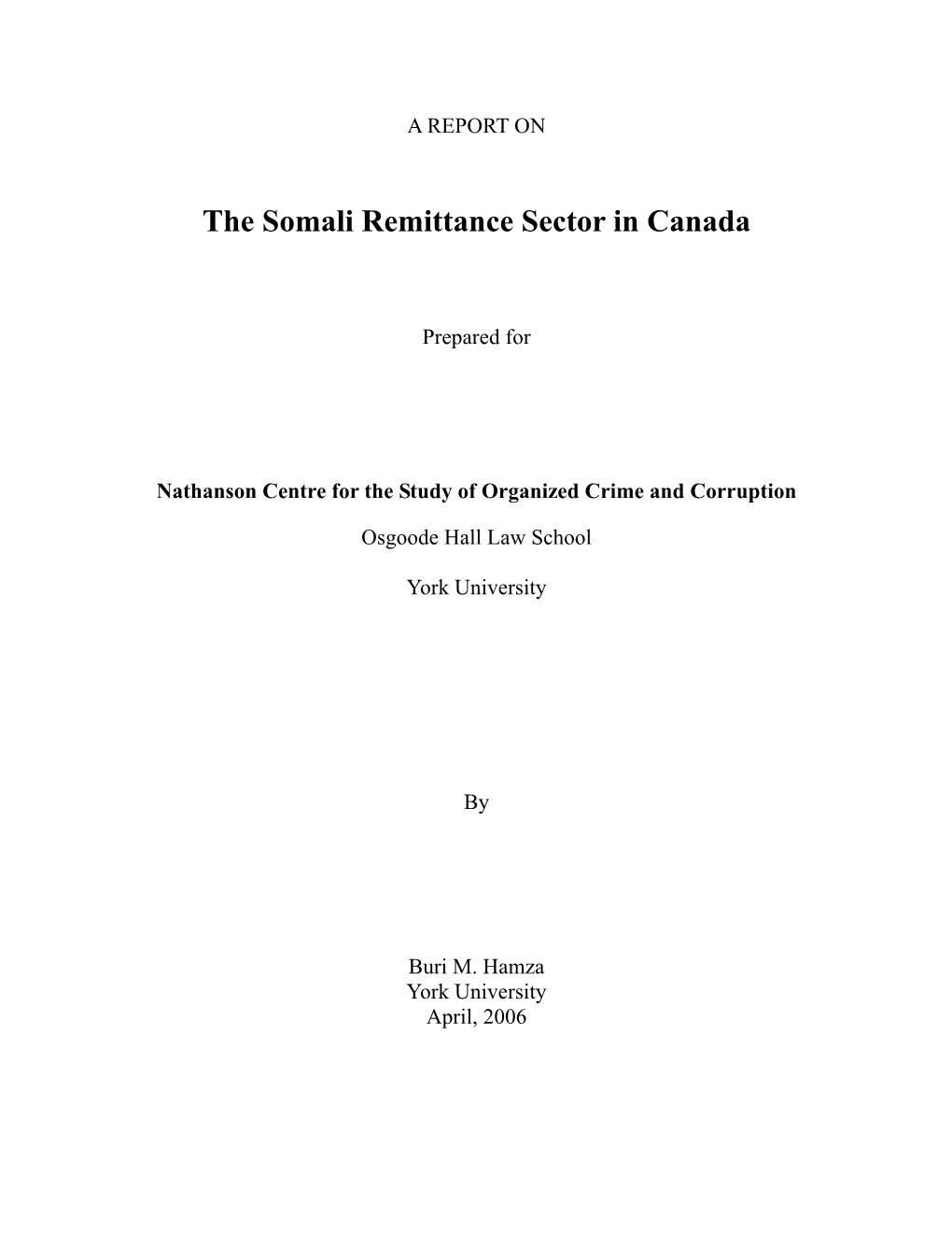 The Somali Remittance Sector in Canada