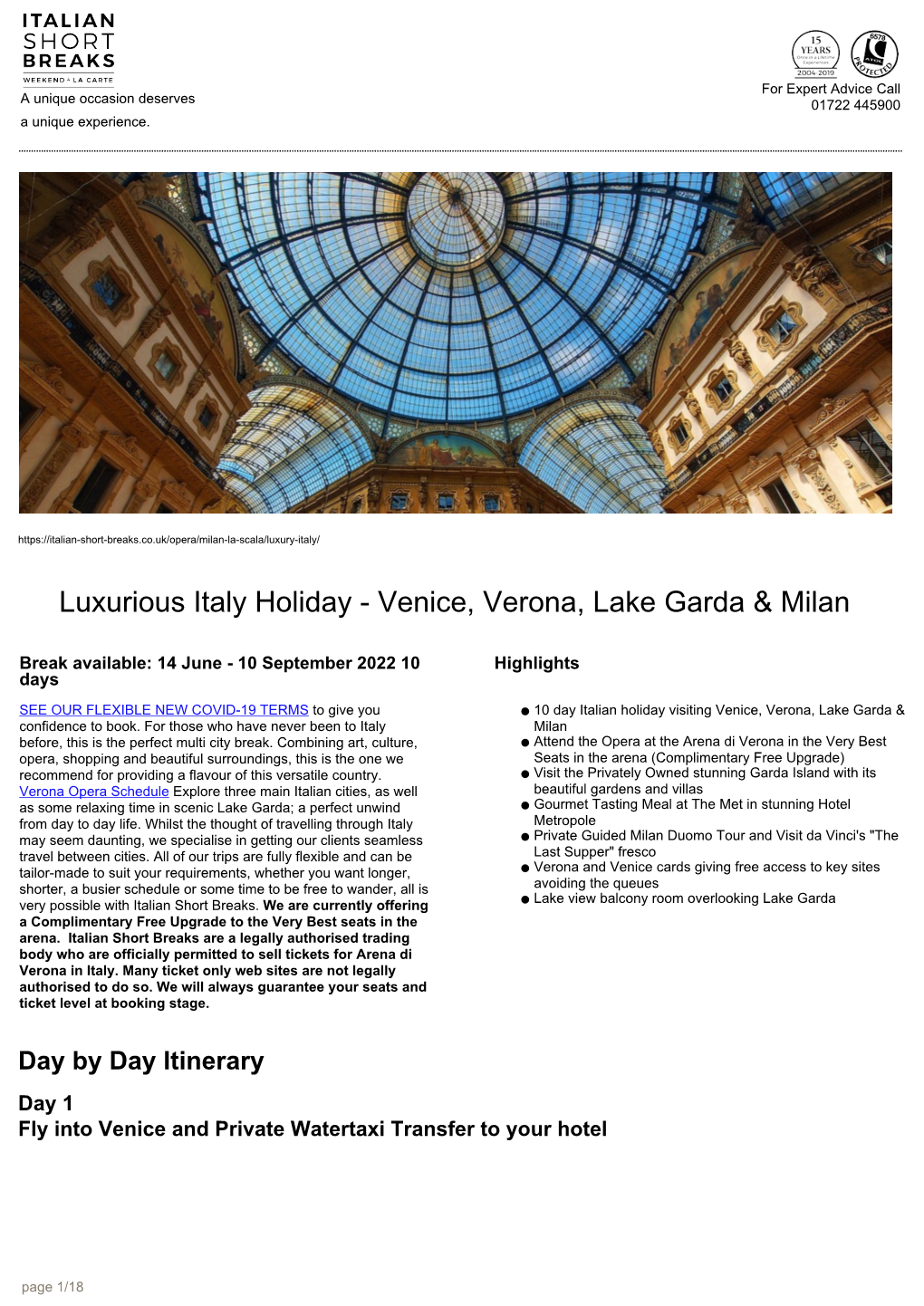 Luxurious Italy Holiday - Venice, Verona, Lake Garda & Milan