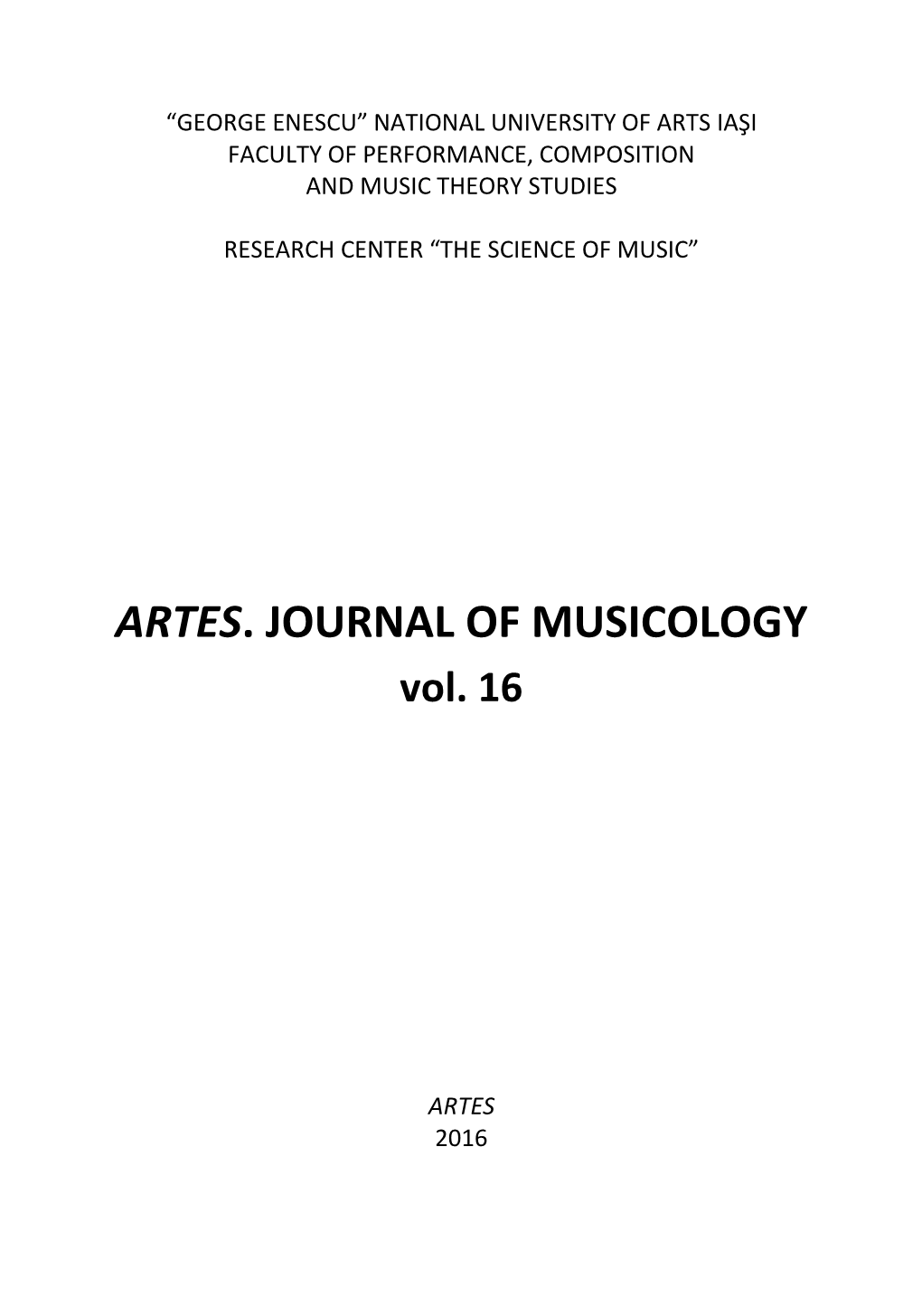 ARTES. JOURNAL of MUSICOLOGY Vol